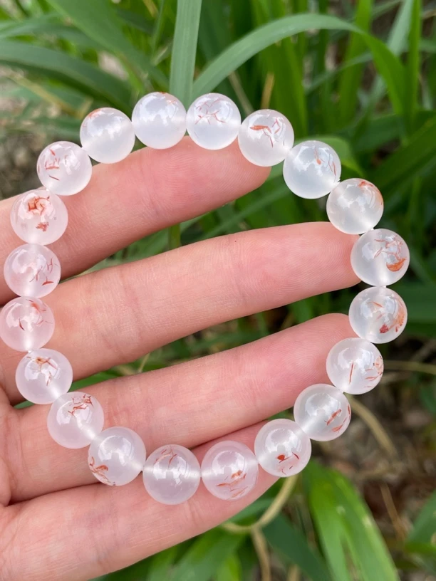 精品南红10mm单圈手串，高冰飘花，非常漂亮，超强荧光