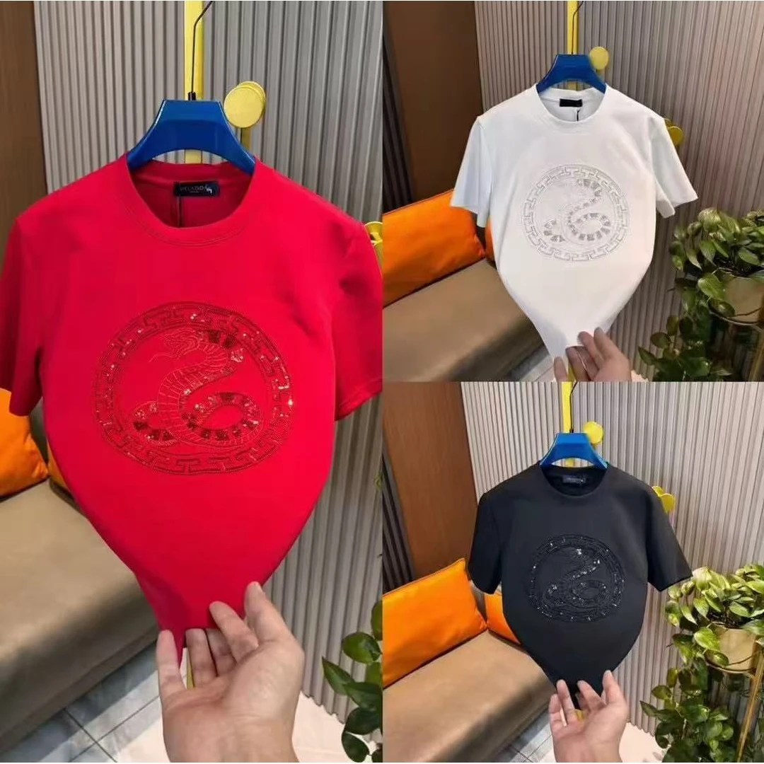 上衣男士时尚百搭黑色春夏设计师轻奢半袖宽松蛇标LOGO83263