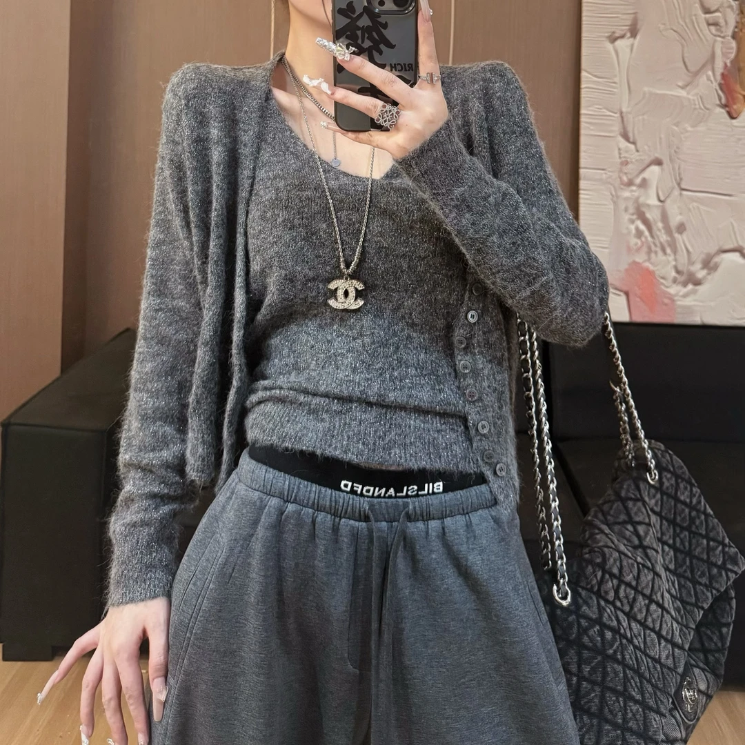 【LLU李】真两件套针织衫吊带背心加外套修身显瘦百搭 LLU-1836916