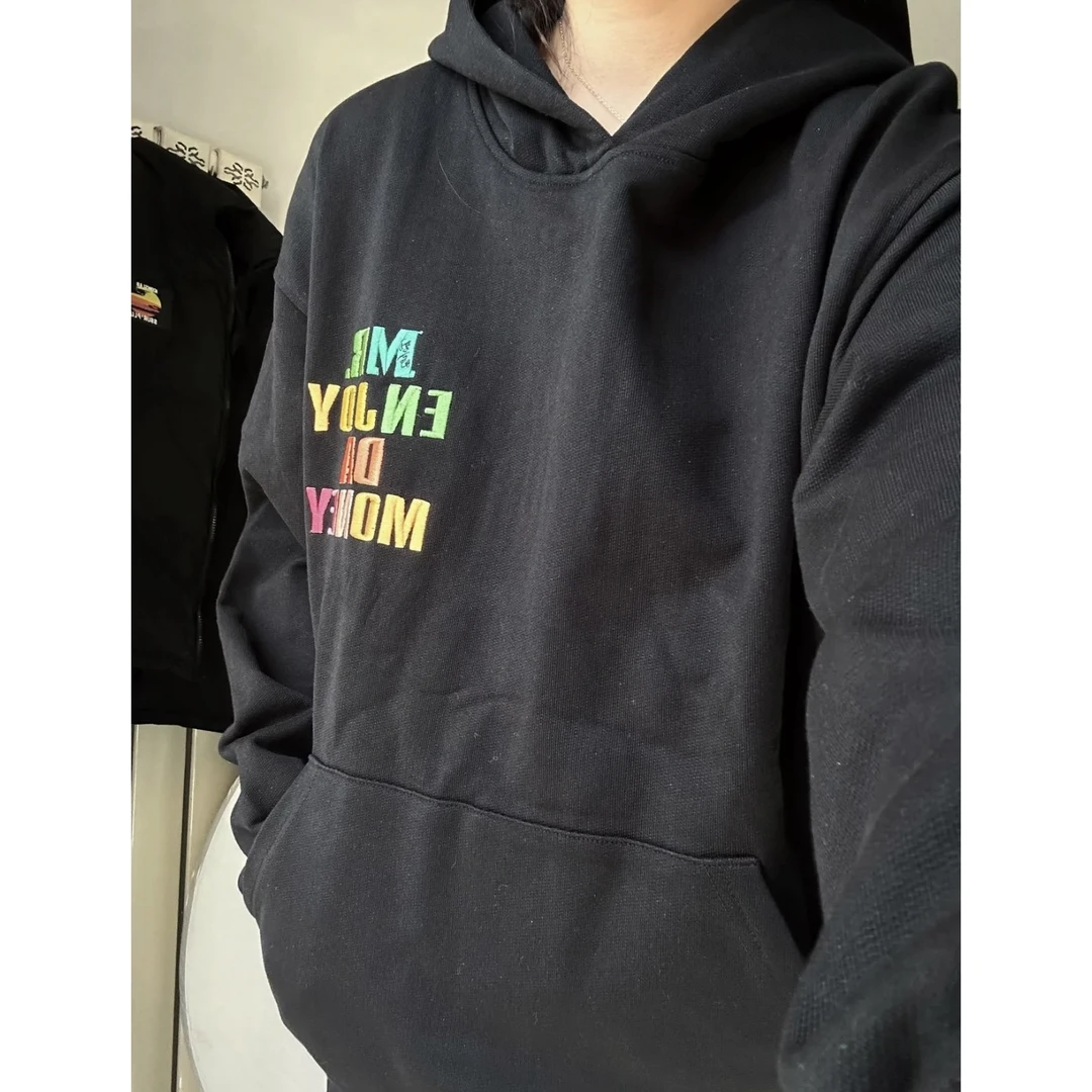 【渐变彩虹】彩虹刺绣渐变字母帽衫连帽上衣宽松休闲卫衣.Y706