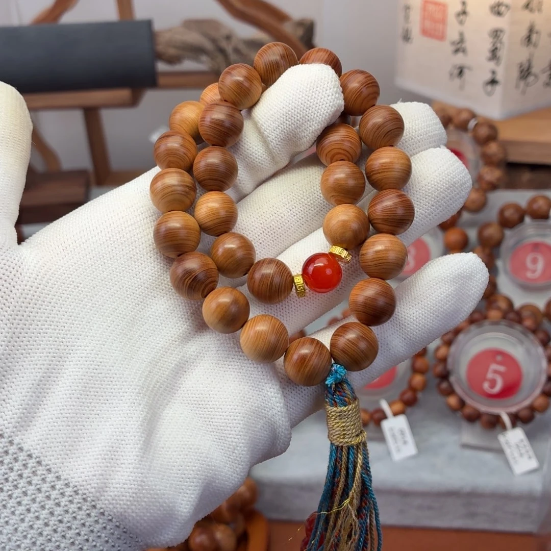 柏木手串/手链红油蚕丝纹1.2-30颗手持  药甜香 24毛重