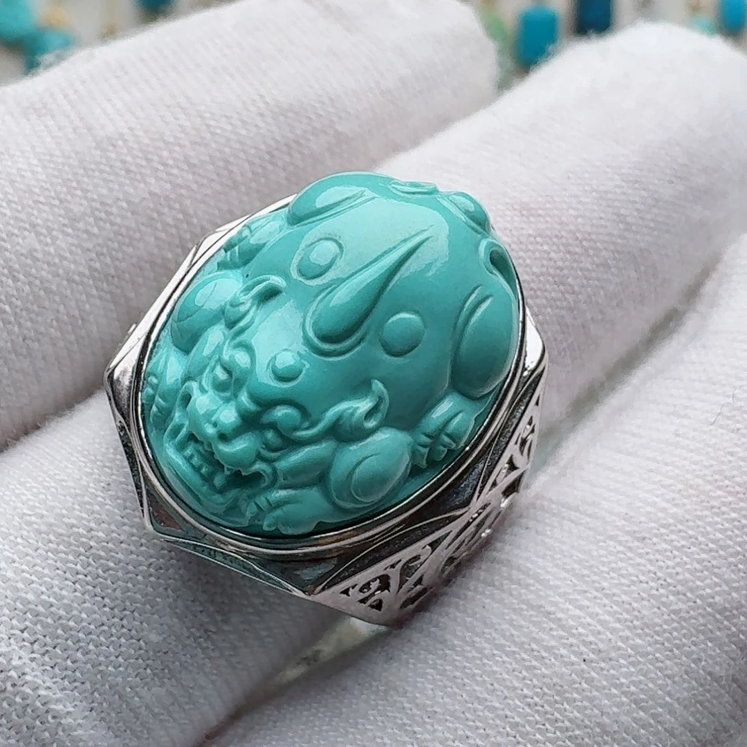 绿松石银S925镶嵌戒指