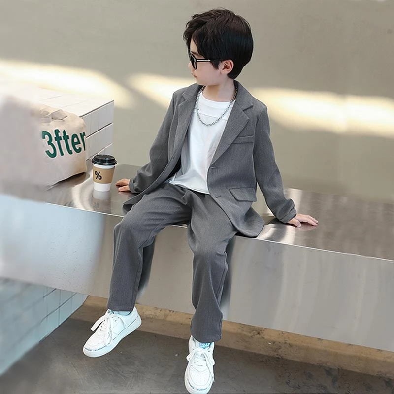 男童西装套装英伦儿童休闲小西服帅气花童2024新款中大童春秋礼服