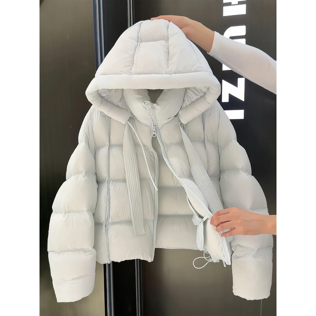 韩版时尚双拉链短款连帽棉服女2025新款冬季面包服小个子加厚棉衣