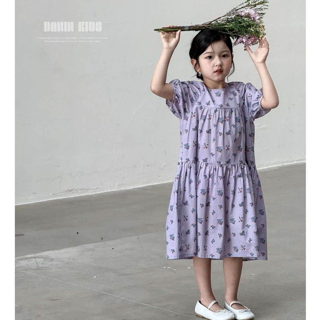 【嗒囜】女童裙子夏装新款碎花甜美短袖连衣裙小女孩洋气时髦女童装