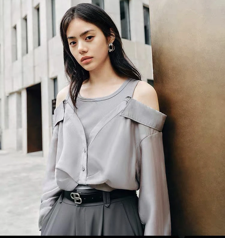 麦寻漏肩长袖衬衫