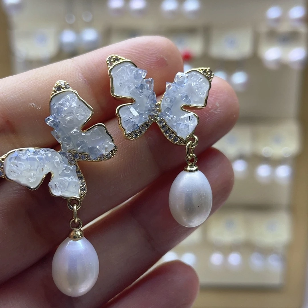 银S925镶嵌淡水珍珠耳饰