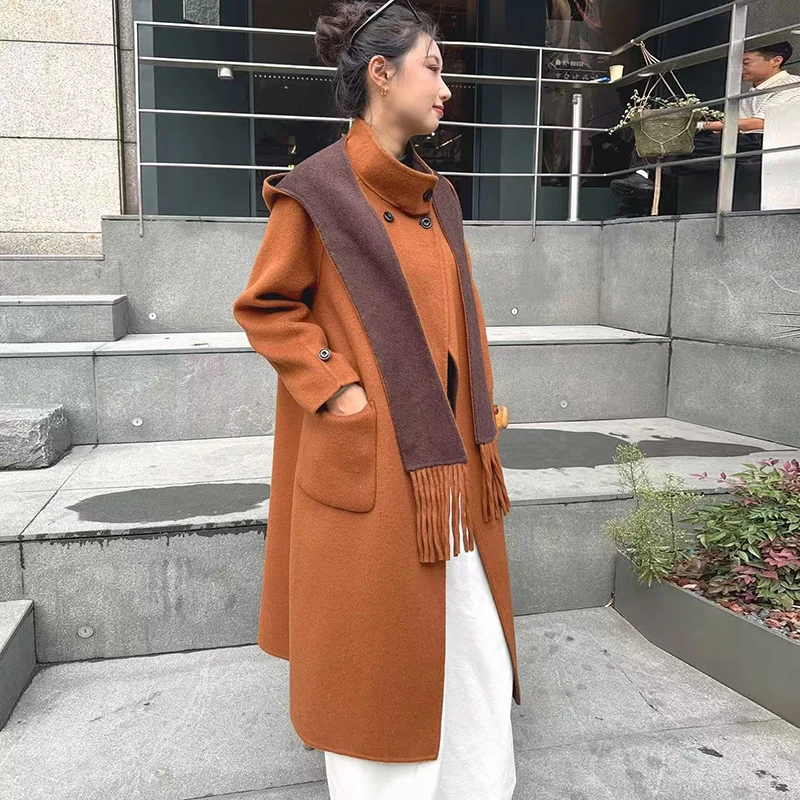 nuobeiyin/诺贝因冬季百搭山羊绒双面呢毛呢外套中长款NMDN3503-1