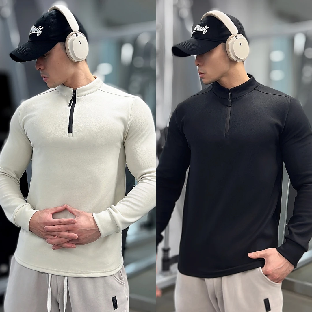 秋冬男士立领半拉链运动长袖休闲百搭280克双面绒保暖T恤打底衫潮