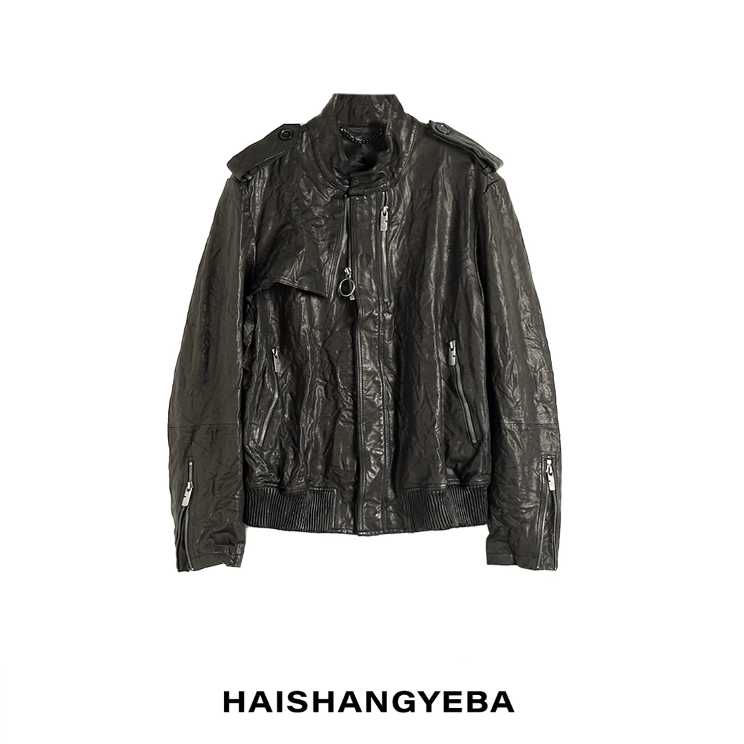 【海上叶爸】新款2025春秋百搭羊皮革小立领宽松气质皮衣外套