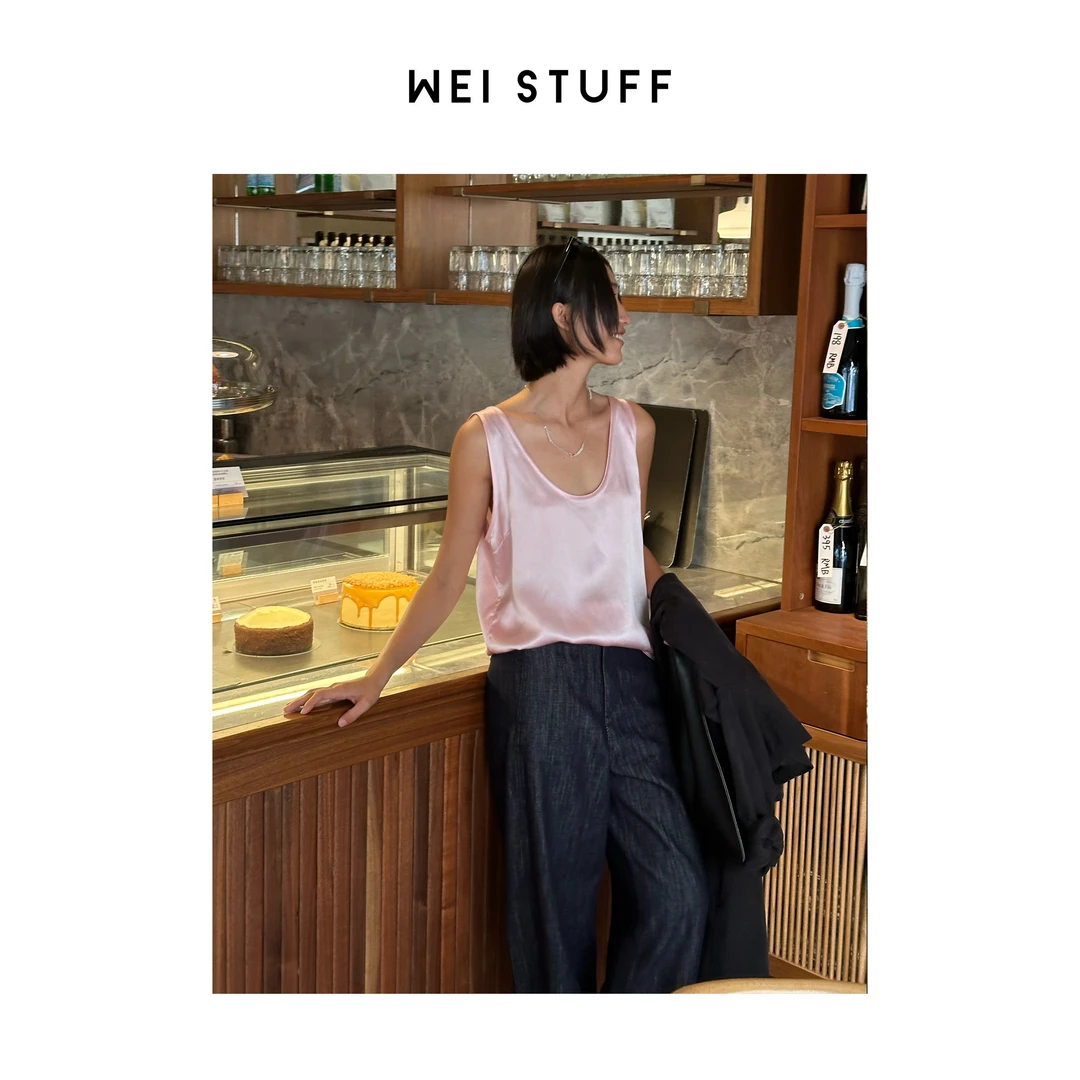 WEI STUFF 100桑蚕丝极简时尚松弛桑蚕丝宽松无袖背心 8870. S