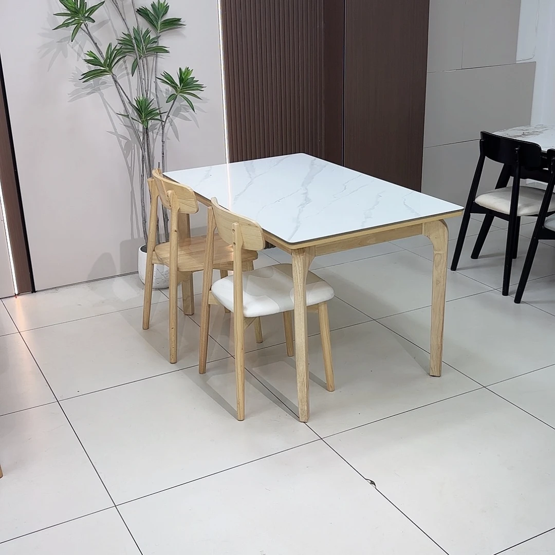 眷***〉木1.4米一桌6椅羊角椅子