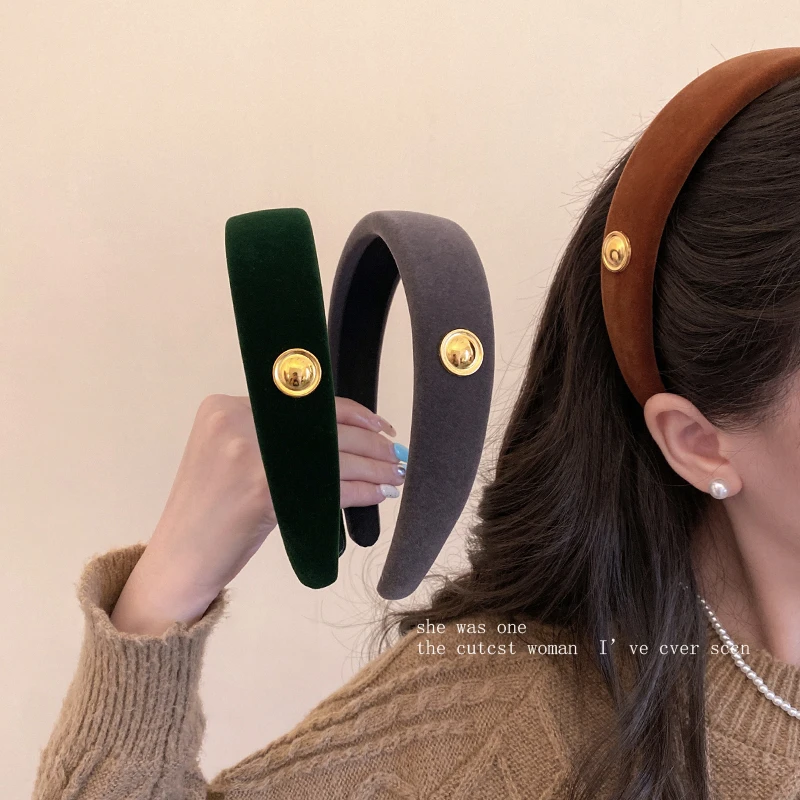 中古感~复古金标丝绒发箍女2024新款高级感头箍洗脸外出百搭发饰
