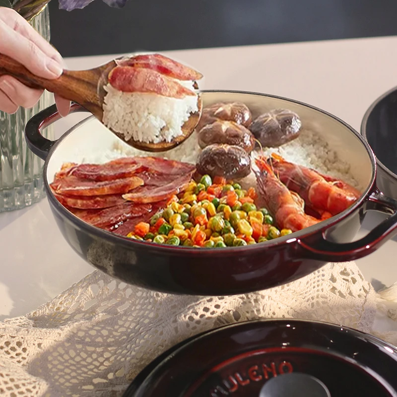 QULENO千乐欧公爵26cm海鲜锅大平底珐琅锅铸铁锅焖炖锅