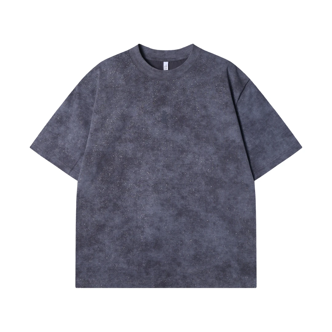 夏季高级感新款美式扎染满天星圆领短袖T恤小众痞帅印花百搭上衣