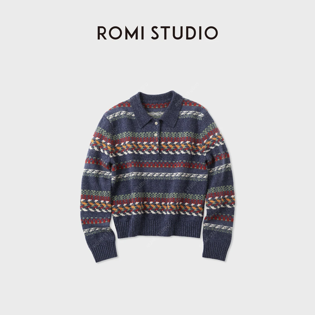 ROMI STUDIO“日暖风恬”羊毛尼龙混纺绒感费尔岛毛衣 RWCWST5411