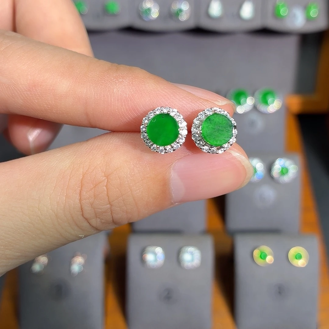 翡翠银S925镶嵌耳饰耳饰