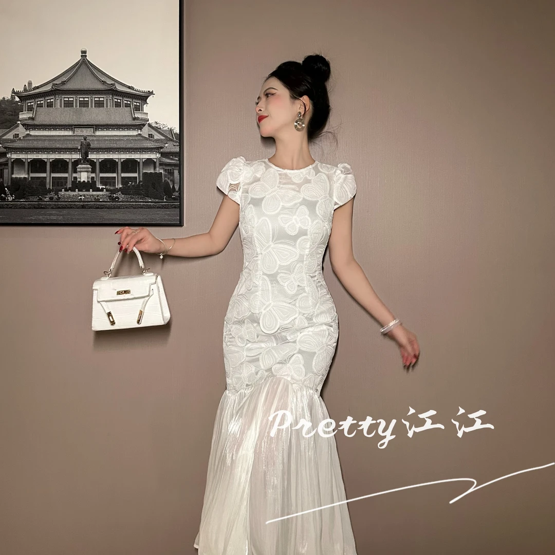 Pretty小众设计师品牌江江定制 气质优雅修身包臀鱼尾连衣裙51361
