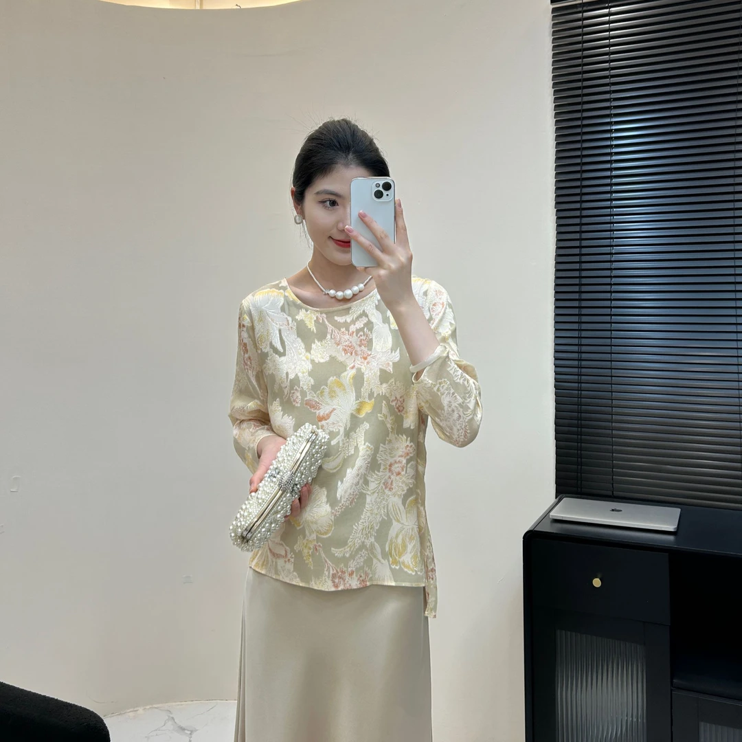 大宝姐【锦上添花】夏季新中式圆领长袖百搭气质设计师防晒套头衫