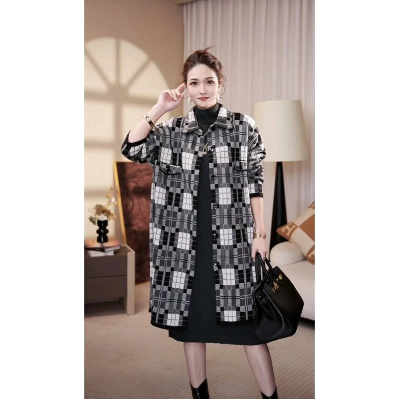 高端[钢琴家]洋气时尚宽松中长款妈妈气质毛衣外套-1237#