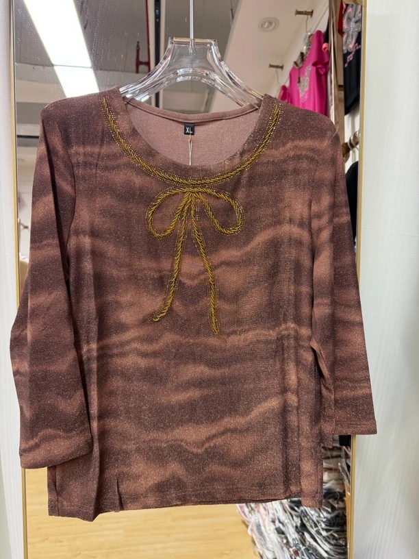 妈妈夏装新中式七分袖圆领洋气中老年女春夏款小衫上衣