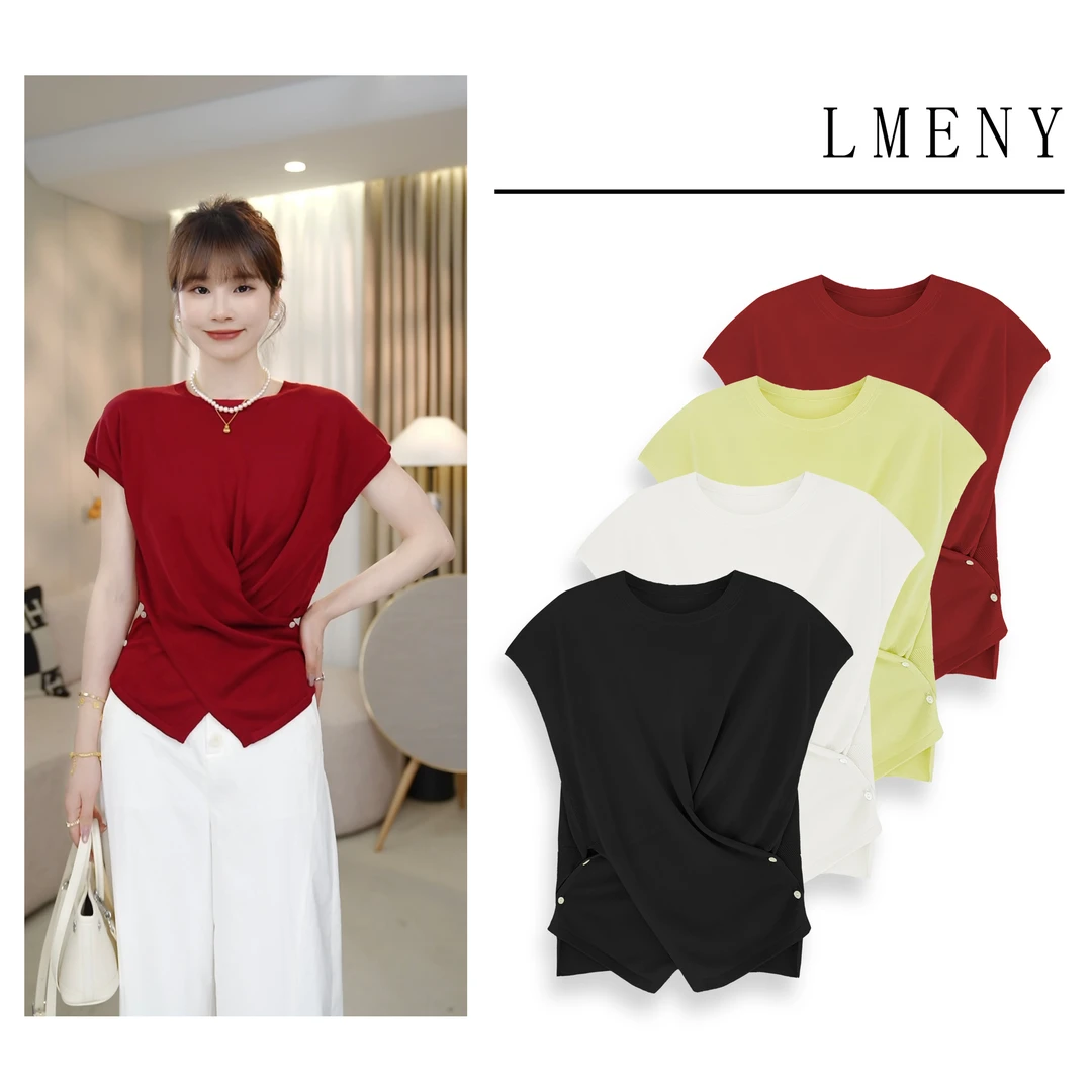 LMENY【清】交织艺术~天丝桑蚕丝交叉系扣显瘦针织小衫25BM023
