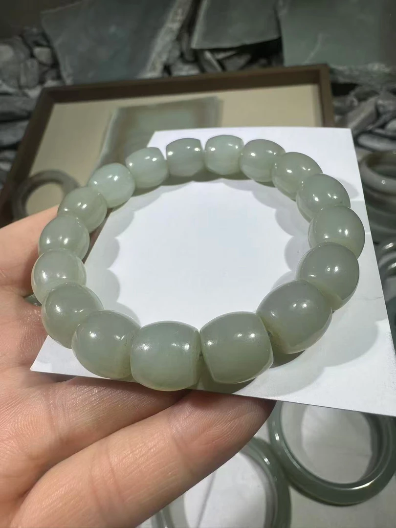 和田玉清白手串多样性-11*12