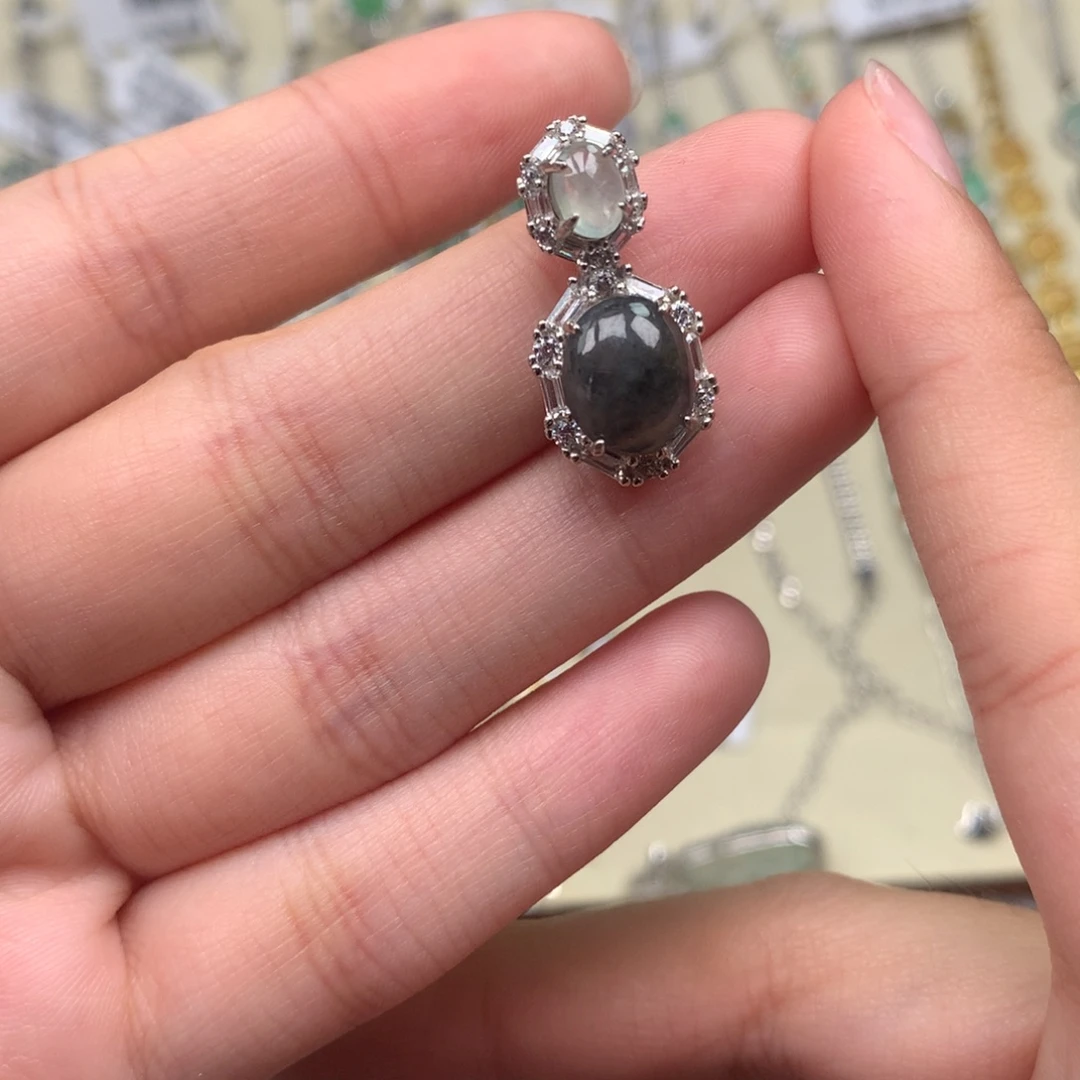 翡翠银S925镶嵌戒指吊坠