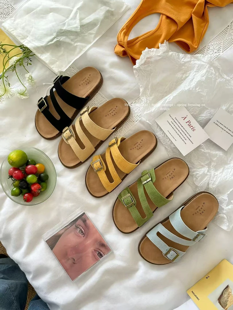 福秒-真皮极简交叉带～厚底勃肯拖鞋（XZ186-22#）爱唯依