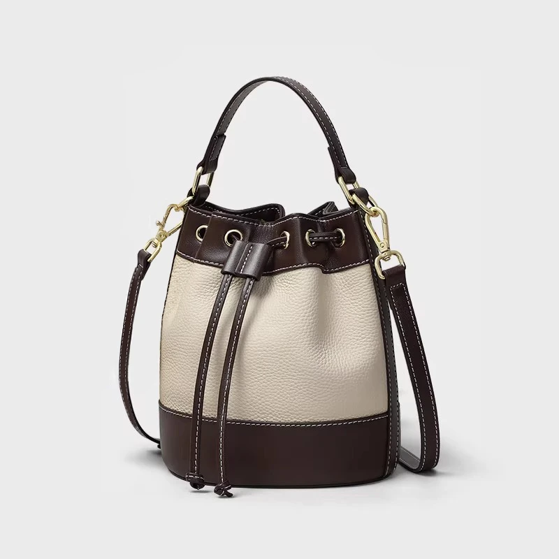 头层牛皮水桶包女大容量2025新款单肩手提包时尚复古单品女包