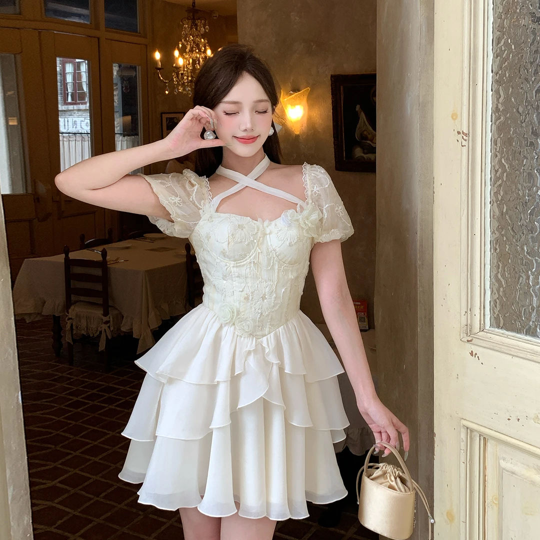冰冰来了【雾影花蔓】高定重工小众绑带短裙纯欲刺绣连衣裙27189
