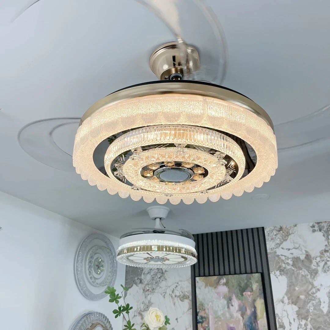 ZZ水晶隐形蓝牙音响轻奢风一体风扇灯智能静音节能省电【1015】