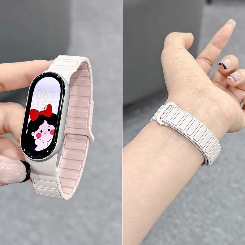 张婧仪同款小米手环硅胶表带10nfc版拼色一体新款FNC8/9腕带女款