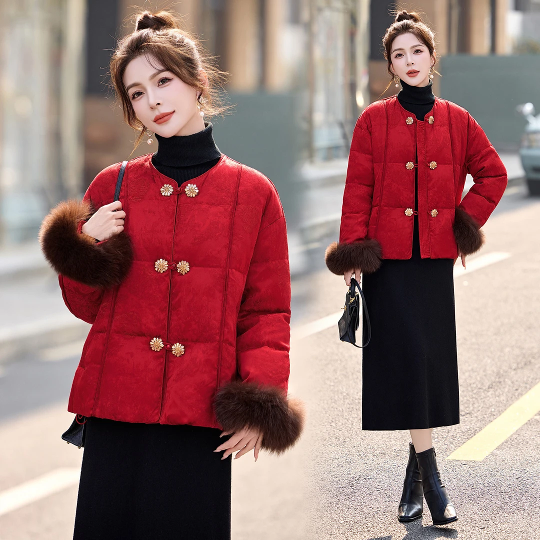 长袖女新中式小个子白鸭绒羽绒服外套2025秋冬新款复古冬装民族风