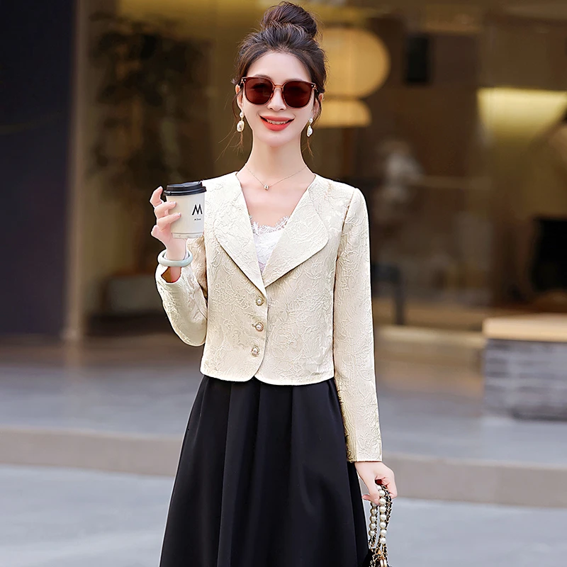 小香风精致提花短外套女2025春秋新款气质小西装开衫外搭上衣