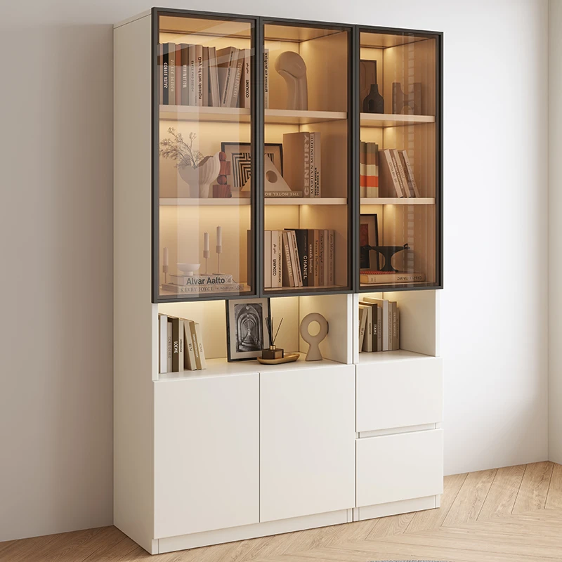 实木书柜带门收纳柜简约展示柜书架家用置物架落地儿童书柜绘本架
