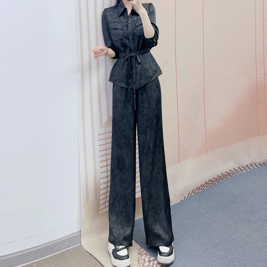 328简约衬衫腰带上衣+垂感直筒裤两件套裤14328/GJ