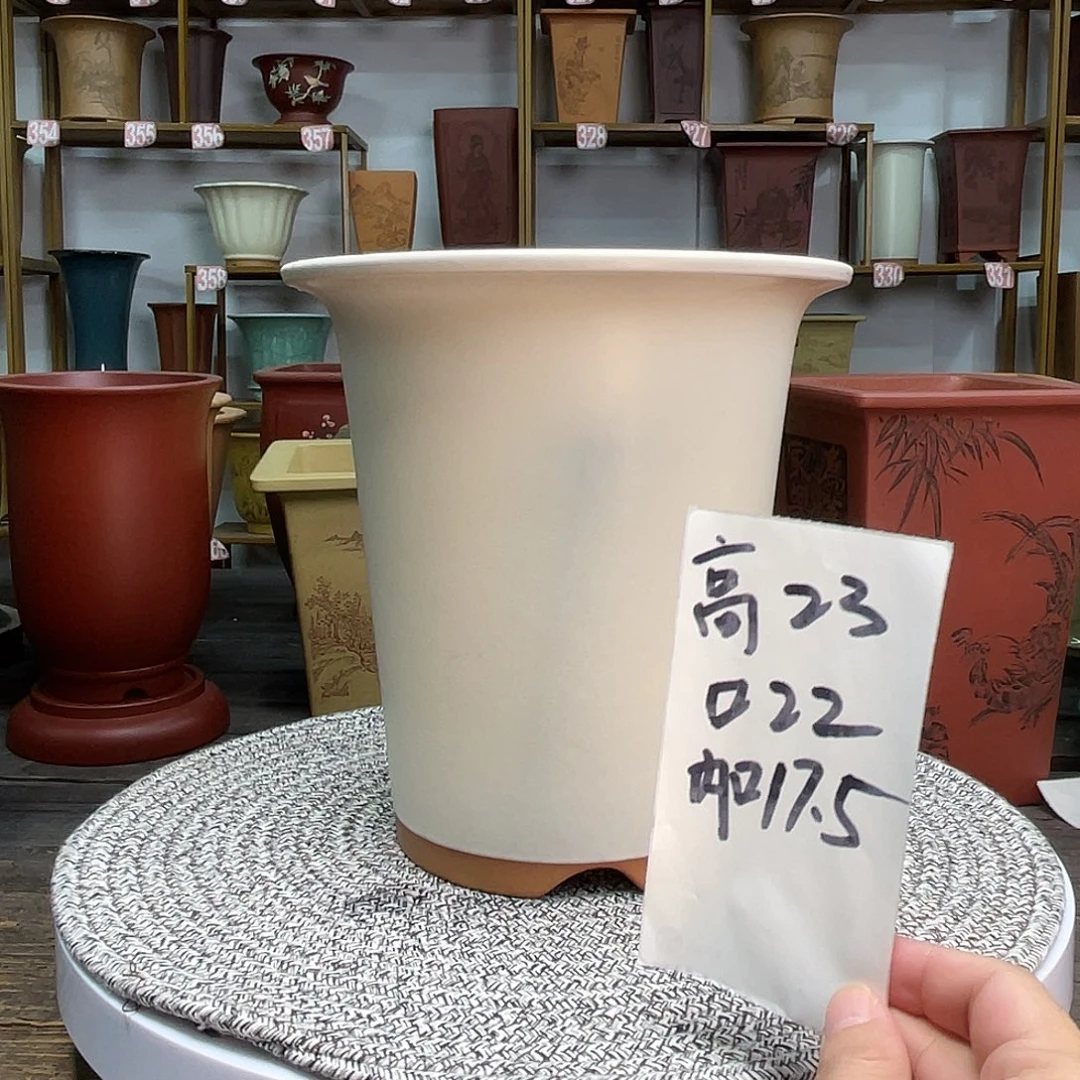 紫砂花盆白釉花盆