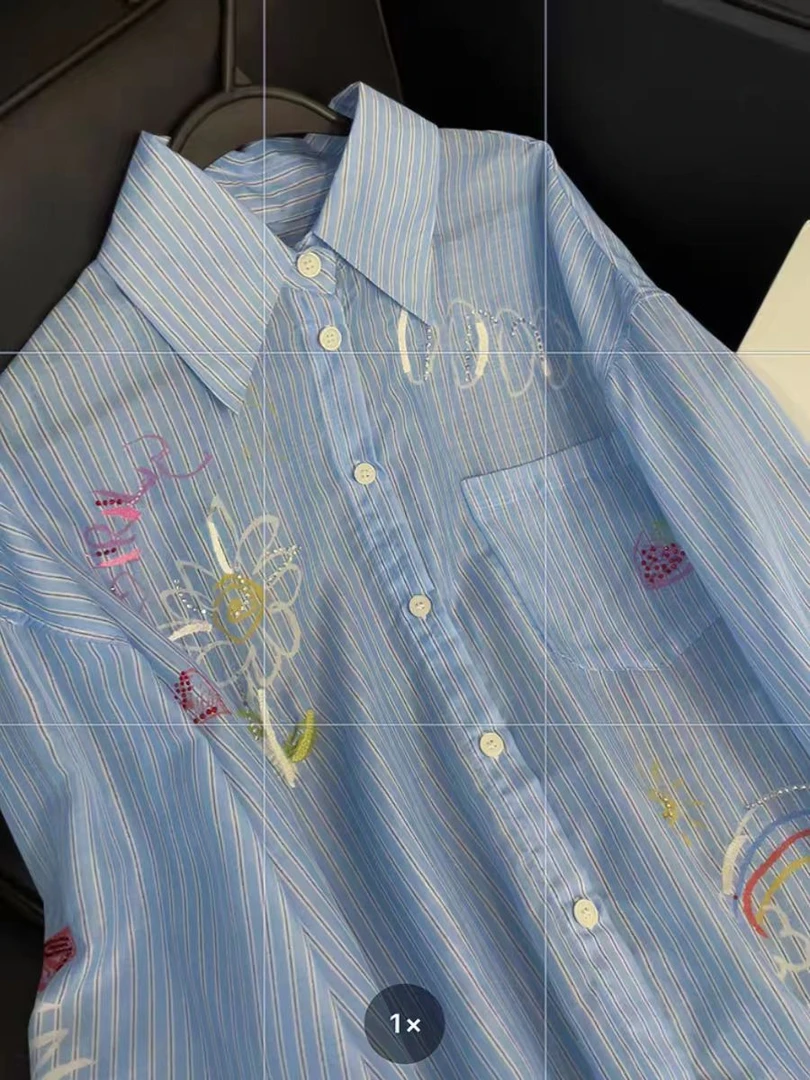 （鸦鸦家衬衫）印染花朵条纹衬衫格子潮流日系百搭时尚印花翻领