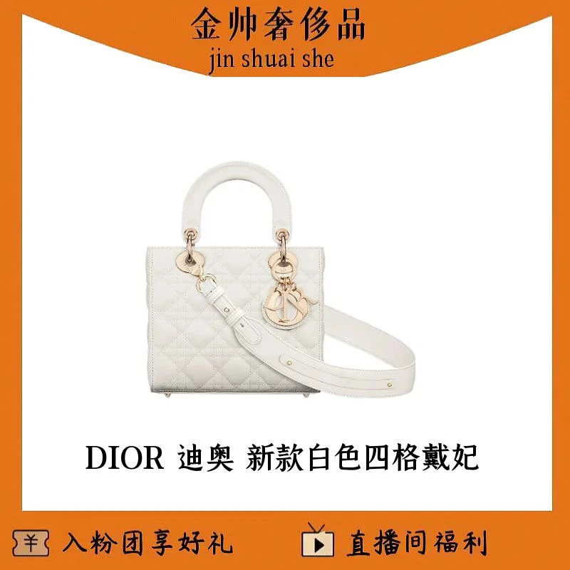99新 DIOR/迪奥 白色/四格戴妃/新款肩带/手提包/单肩包/B4614