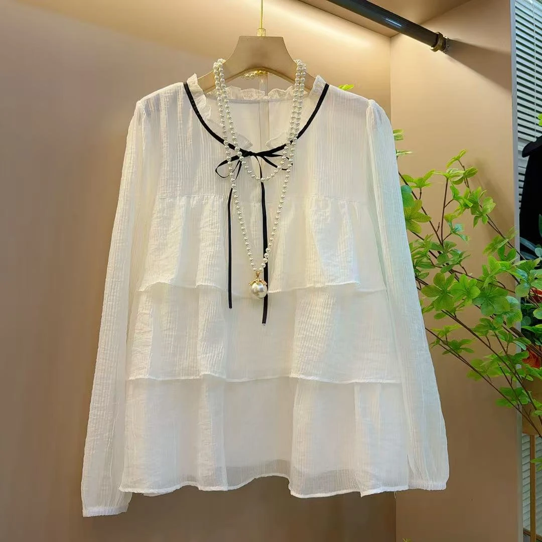 胖MM新款时尚拼接甜美减龄系带设计感百搭显瘦上衣（长60左右）