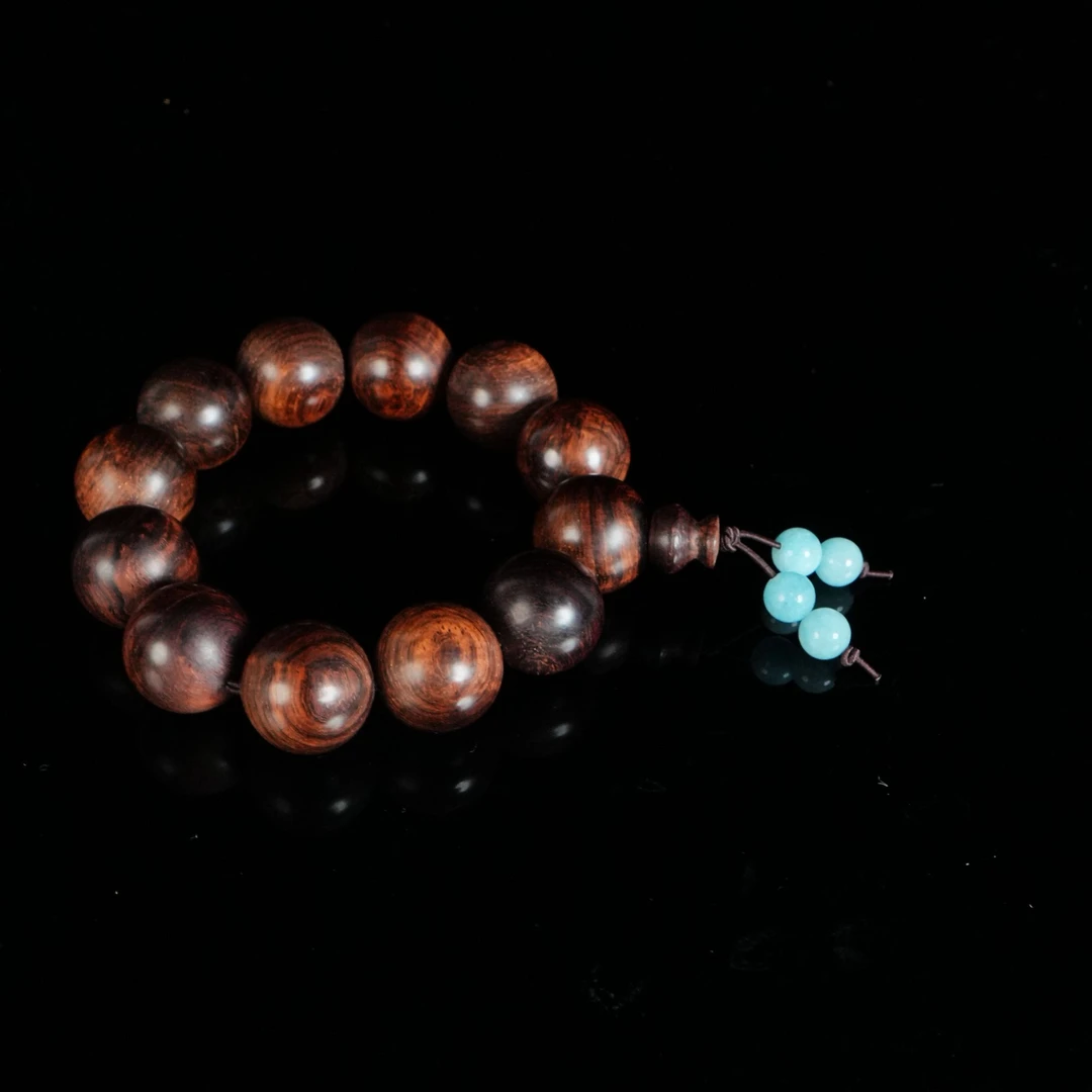 B2631 海南黄花梨紫油梨水波纹手串 2.0cm 52.8g