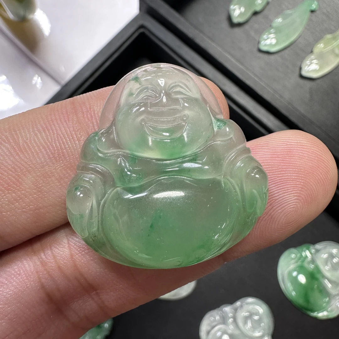 非金属玻璃吊坠 天然冰飘花非洲翠佛公
