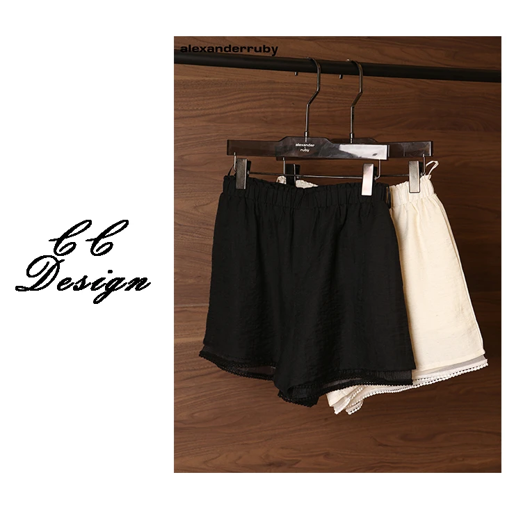 CAICAI-【花边裤】夏季新品人棉亚麻高腰宽松百搭休闲短裤女163022