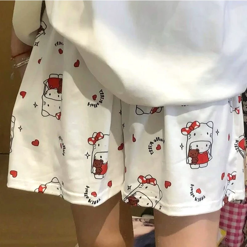 80-300斤可穿白底Hellokitty猫夏季薄款卡通休闲家居遛弯裤可外穿