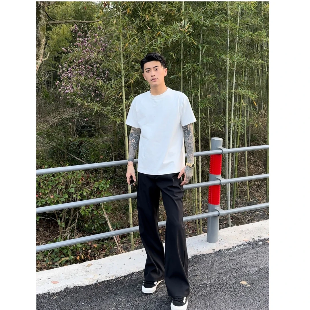 ADGC2025夏季新款美式黑色潮牌直筒西裤男百搭垂感通勤休闲男长裤