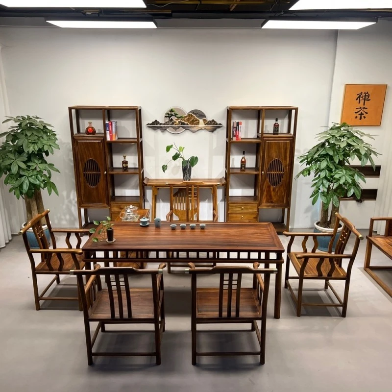 胡桃木新中式浩然茶桌 七件套 198*80*75