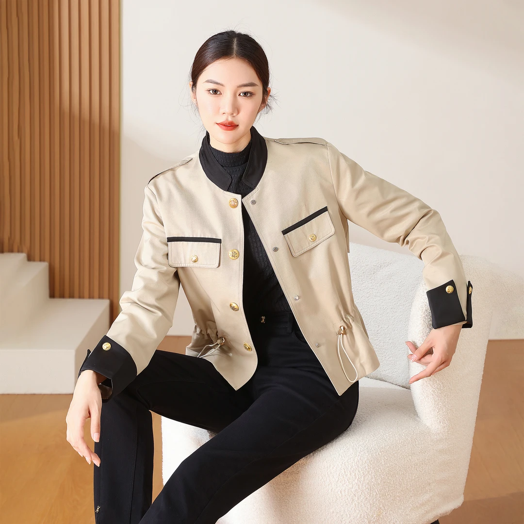 【春季上新】法式百搭抽绳设计撞色短外套AQ2645 衣长54cm