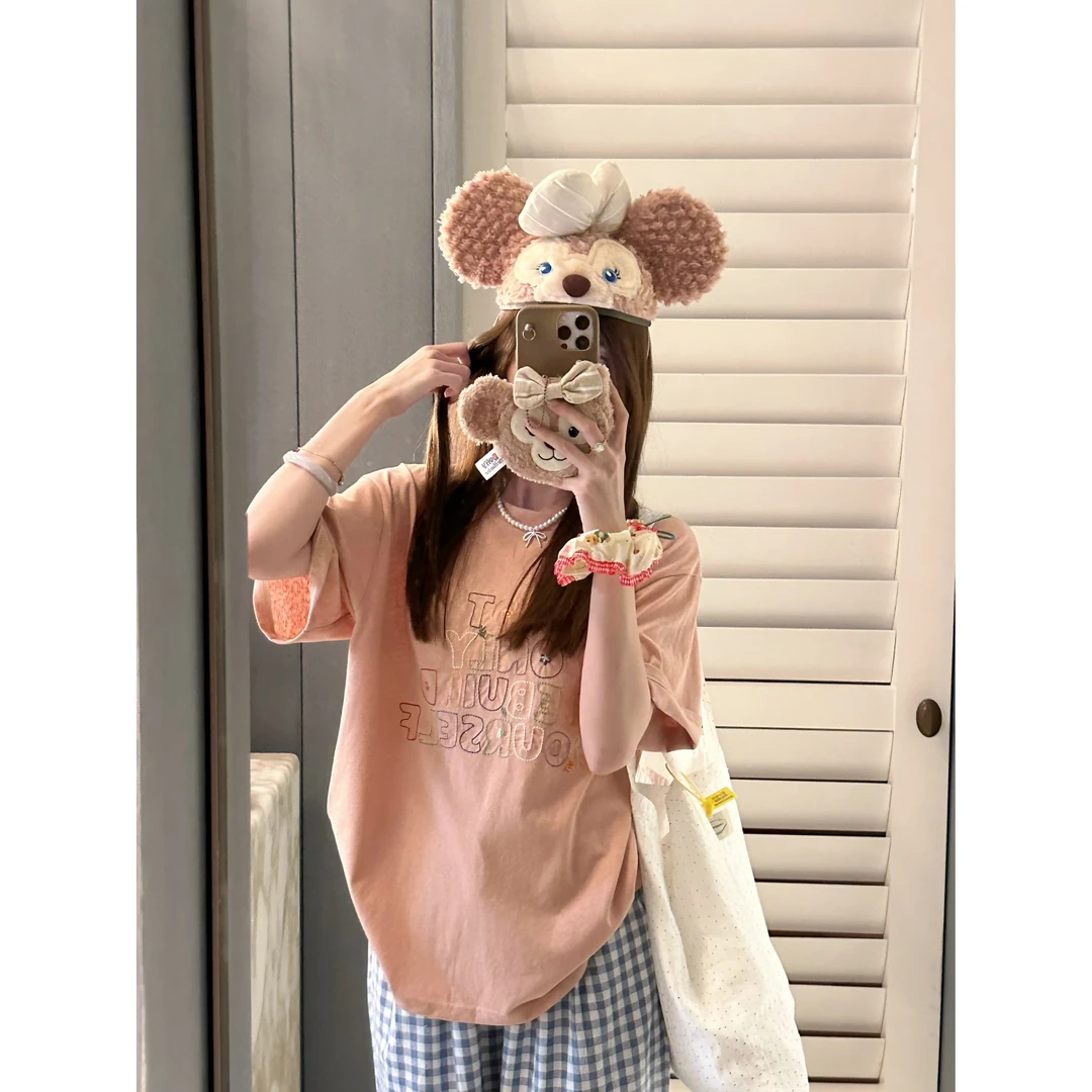 【彩色字母】字母刺绣宽松T恤-Y295