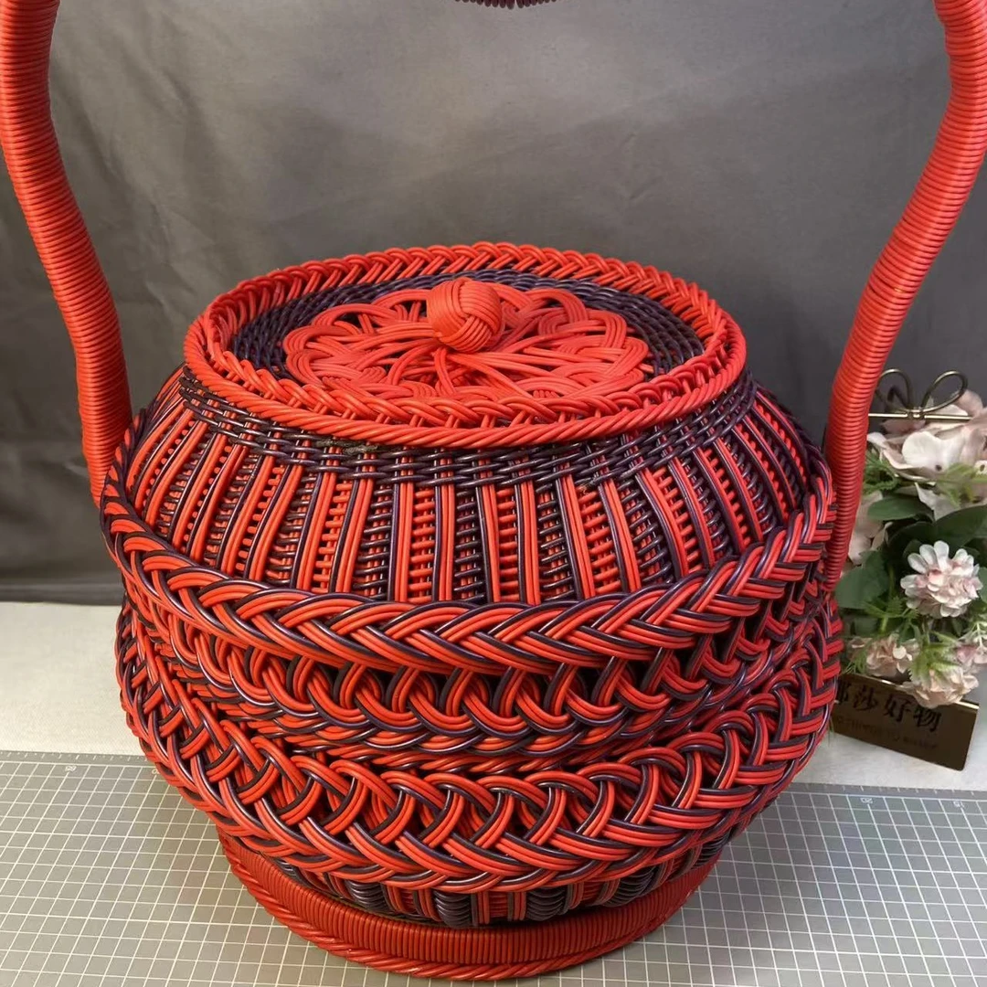 娜莎手工成品42*25cm简约风篮子收纳盒客厅竹编收纳筐首饰盒简约